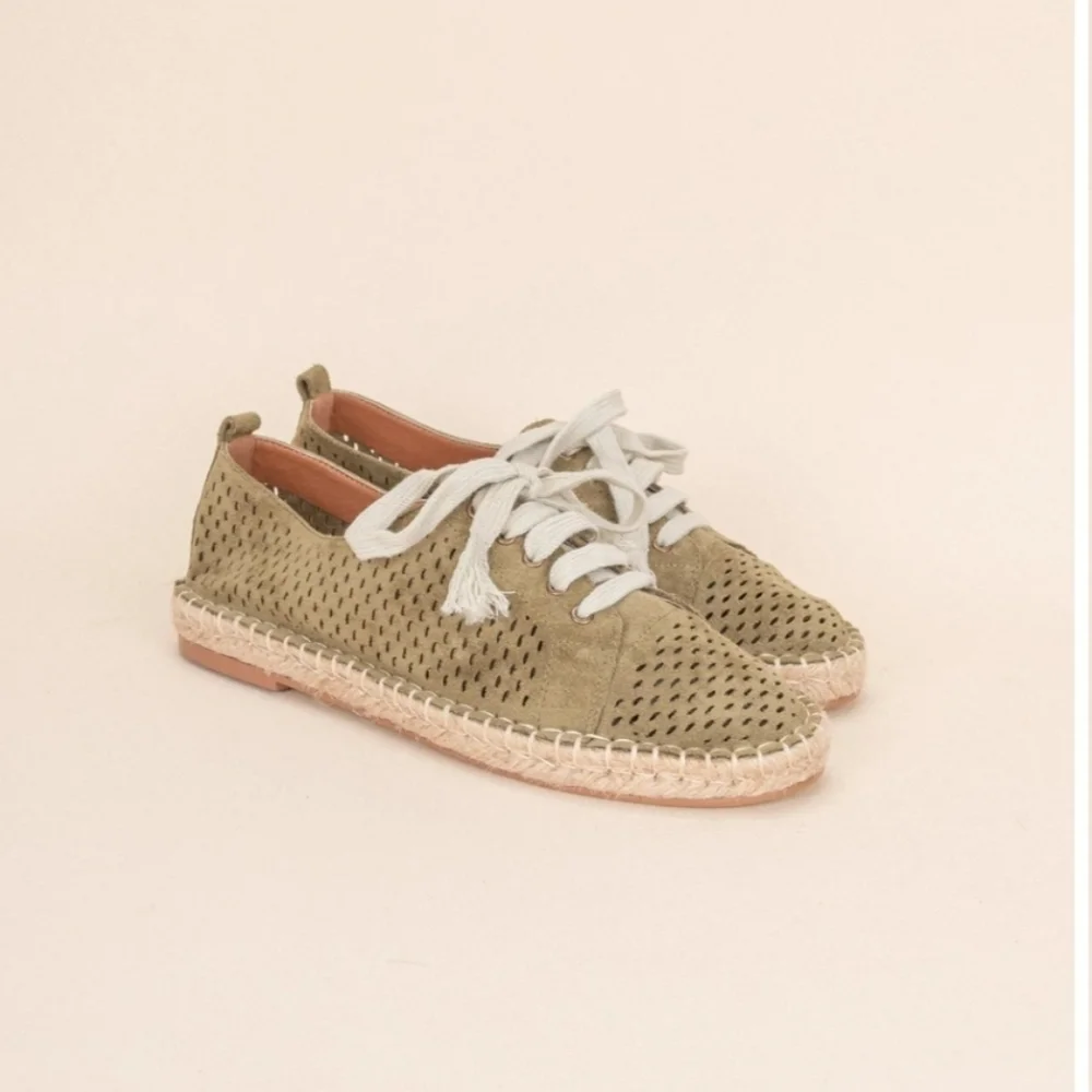 Espadrille Lace up Shoes Olive Shade Size 6 6.5 7 7.5 NIB Man Made Leather New